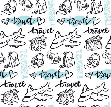 Elle çizilmiş doodle seyahat desen