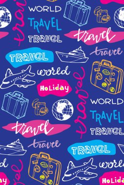 Elle çizilmiş doodle seyahat desen