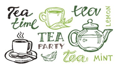 Elle çizilmiş doodle çay seti