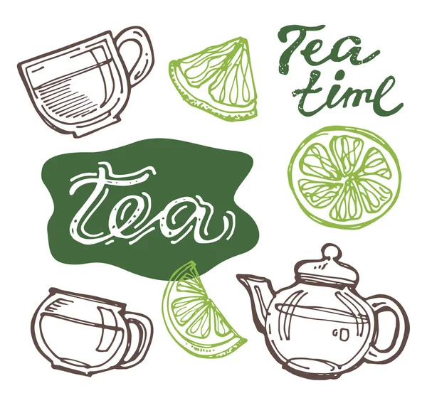 Hand Drawn Doodle Tea Set — Stock Vector