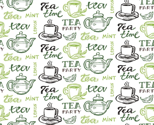 Elle Çizilmiş Doodle Çay Desen — Stok Vektör