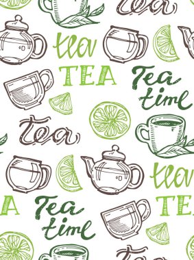 Elle çizilmiş doodle çay desen arka plan