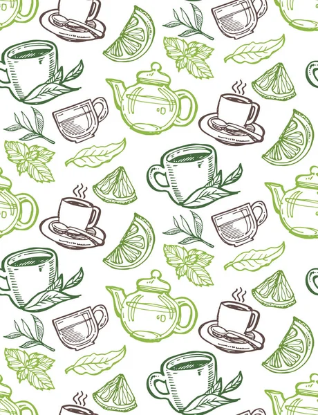 Elle Çizilmiş Doodle Çay Desen Arka Plan — Stok Vektör