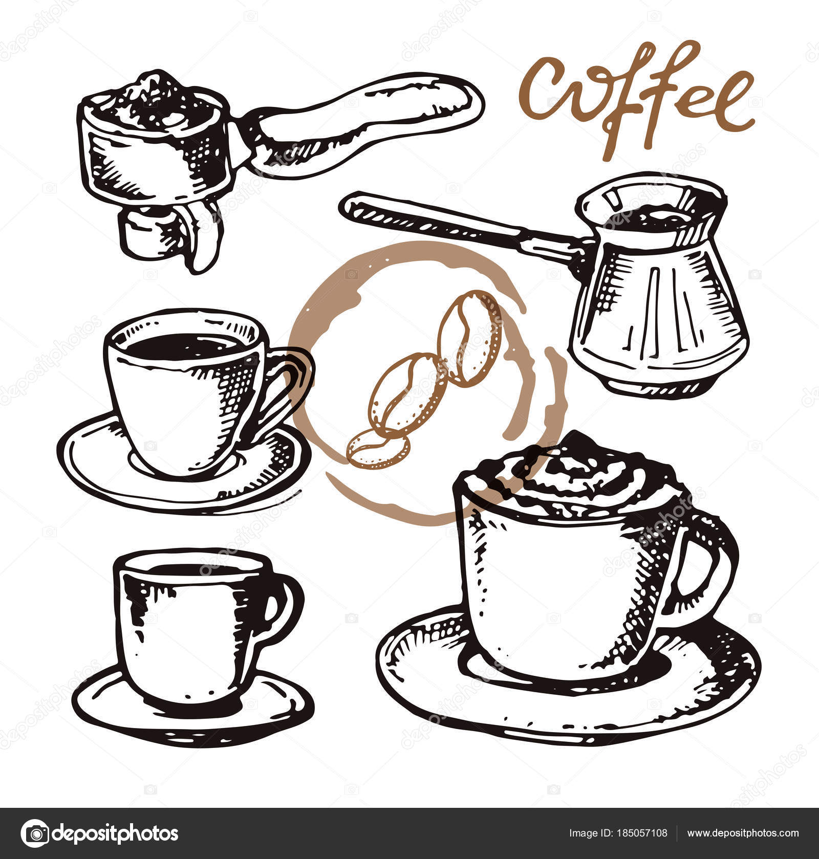 Hand Drawn Doodle Coffee Set Stock Vector Jane55 185057108