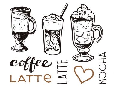 Elle çizilmiş kahve seti.