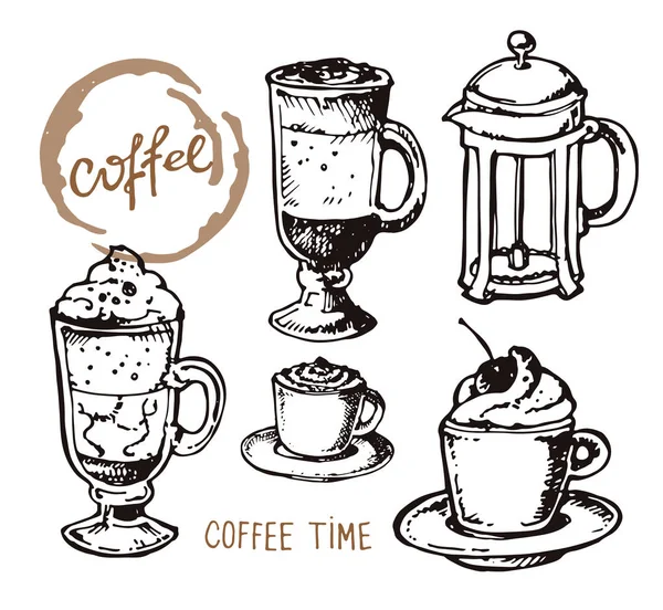 Handgezeichnetes Doodle Kaffee Set — Stockvektor