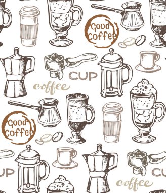 Elle çizilmiş doodle kahve desen