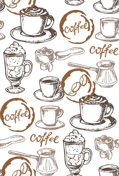 Hand drawn doodle coffee pattern