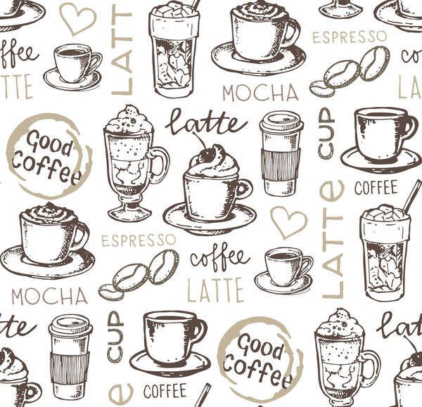 Hand drawn doodle coffee pattern