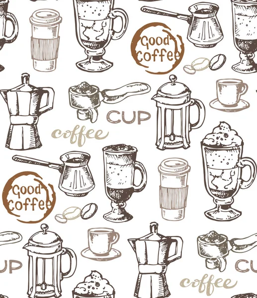 Hand Dras Doodle Kaffe Mönster — Stock vektor
