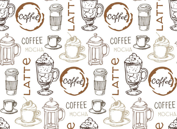 Hand drawn doodle coffee pattern