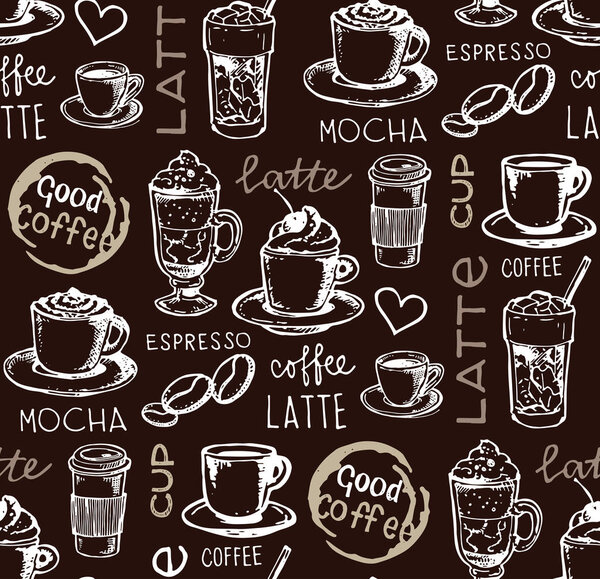 Hand drawn doodle coffee pattern