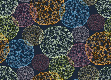 Elle çizilmiş doodle çiçek desenli. Çiçekler ve yapraklar