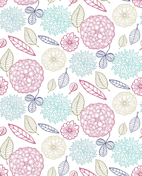 Dessiné Main Motif Floral Doodle Fleurs Feuilles — Image vectorielle