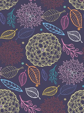 Elle çizilmiş doodle çiçek desenli. Çiçekler ve yapraklar