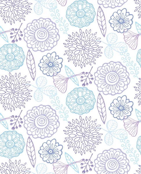 Dessiné Main Motif Floral Doodle Fleurs Feuilles — Image vectorielle