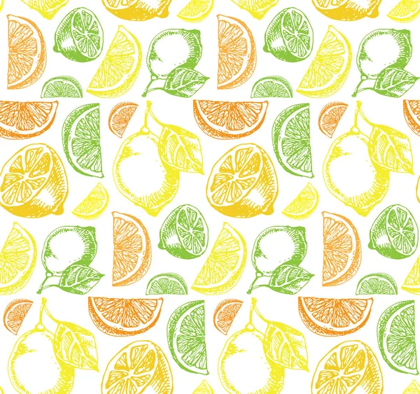 Hand Drawn Doodle Citrus Pattern — Stock Vector