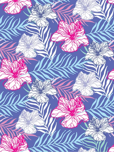 Dessiné Main Motif Feuilles Tropicales Doodle — Image vectorielle