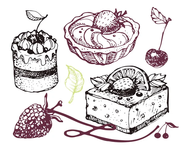 Elle çizilmiş doodle tatlı tatlılar seti
