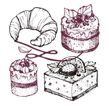 Elle çizilmiş doodle tatlı tatlılar seti