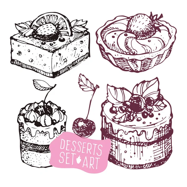 Hand Gezeichnetes Doodle Süße Desserts Set — Stockvektor