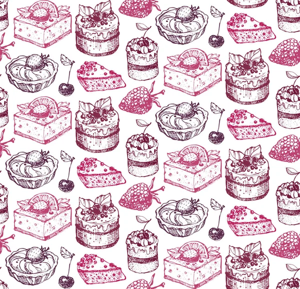 Hand Dras Doodle Dessert Mönster — Stock vektor