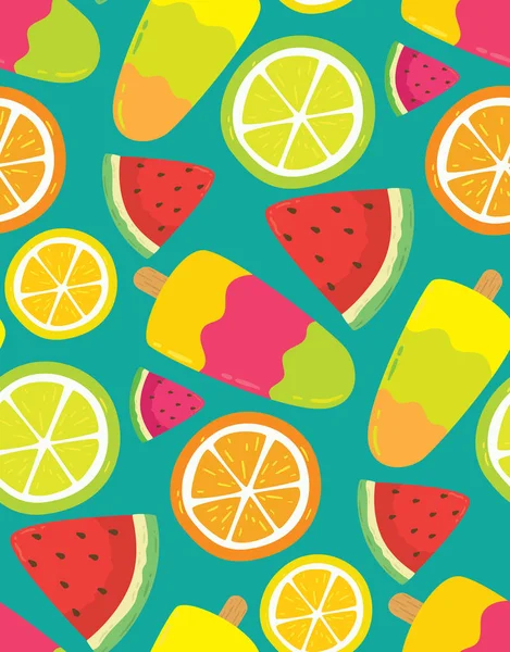 Muster Mit Zitrusfrüchten Und Wassermelone Eis — Stockvektor