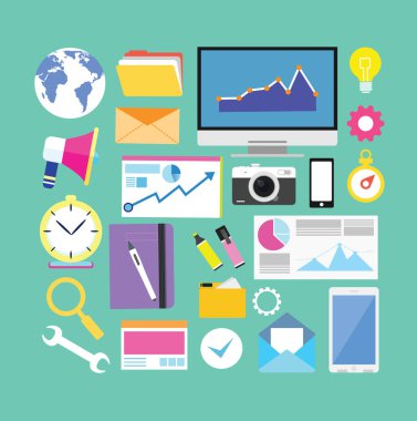 SEO - inforgaphic simge düz web seti