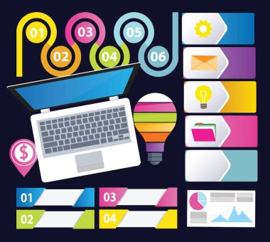 Infographic renk web tasarım öğeleri. Web düz Icon set