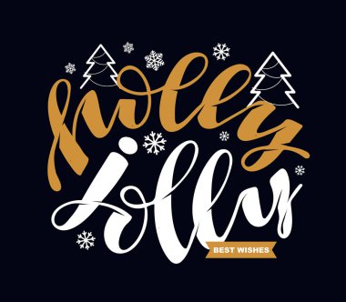 Holly Jolly - Kış tatili - Güzel el çizimi karalama kartpostalları şablon afişi