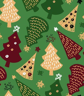 Sevimli el çizimi Noel deseni arka plan duvar kağıdı tekstil kumaşı - şablon tasarım sanatı