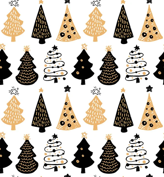Lindo Dibujado Mano Doodle Patrón Navidad Fondo Papel Pintado Tela — Vector de stock