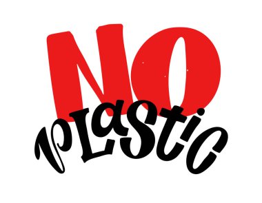 Plastik yok - Plastik harika değil - güzel el çizimi karalama poster ekosu 