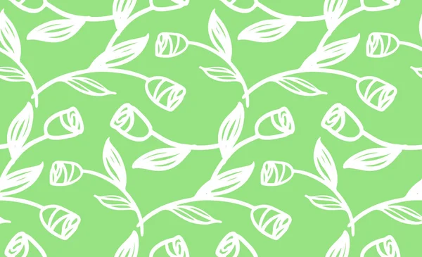 Cute Hand Drawn Doodle Pattern Background Tulips Flowers — 스톡 벡터