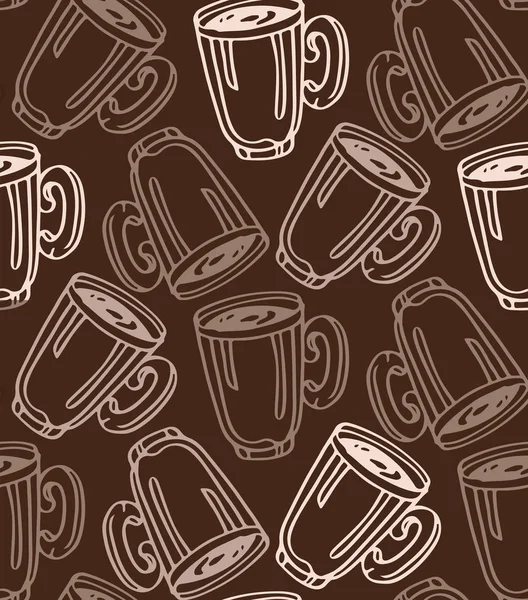 コーヒーカップ コーヒーの時間とかわいい手描きのドアパターンの背景 カフェ メニューのためのコーヒーアートテンプレート — ストックベクタ