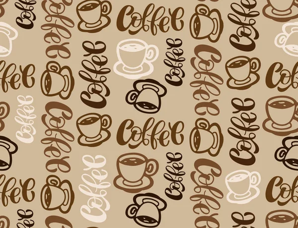 Cute Hand Drawn Doodle Pattern Background Coffee Cup Time Coffee — стоковый вектор