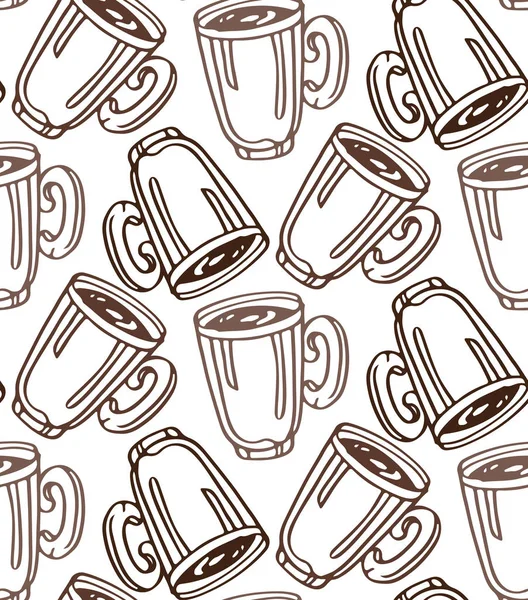 Niedlichen Handgezeichneten Doodle Muster Hintergrund Mit Kaffeetasse Zeit Für Kaffee — Stockvektor