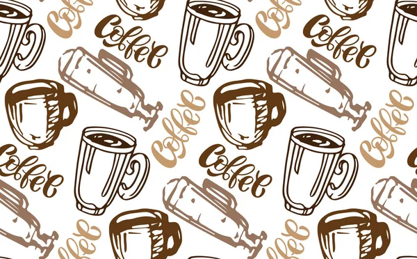 Cute Hand Drawn Doodle Pattern Background Coffee Cup Time Coffee — стоковый вектор