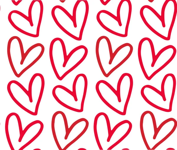 Cute Hand Drawn Doodle Pattern Background Hearts Valentines Day Texture — 스톡 벡터