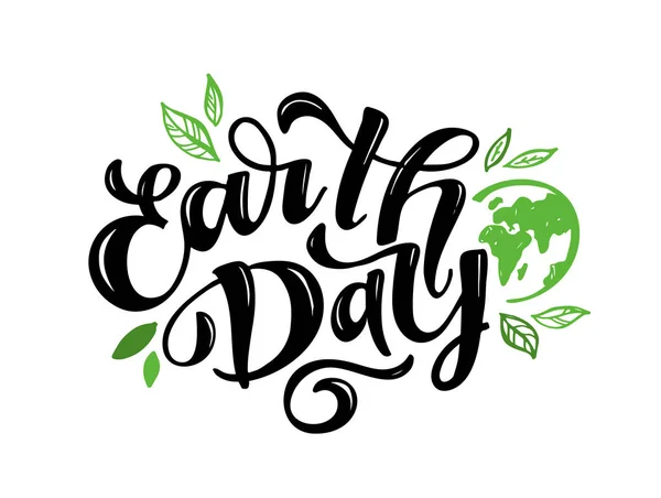 Handskizzierter Text Happy Earth Day Vektor Schriftzug Für Postkartenbanner Vorlage — Stockvektor