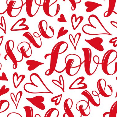 Sevimli bir el çizimi karalama kalıbı ve kalp. Aşk deseni