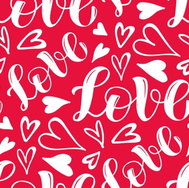 Sevimli bir el çizimi karalama kalıbı ve kalp. Aşk deseni