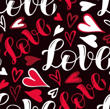 Sevimli bir el çizimi karalama kalıbı ve kalp. Aşk deseni