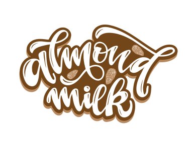 Vejetaryen, hindistan cevizi, badem sütlü harfler afiş, logo ve ambalaj tasarımı için. Organik beslenme sağlıklı yiyecekler. Süt ürünleri hakkında cümleler. Vektör illüstrasyonu