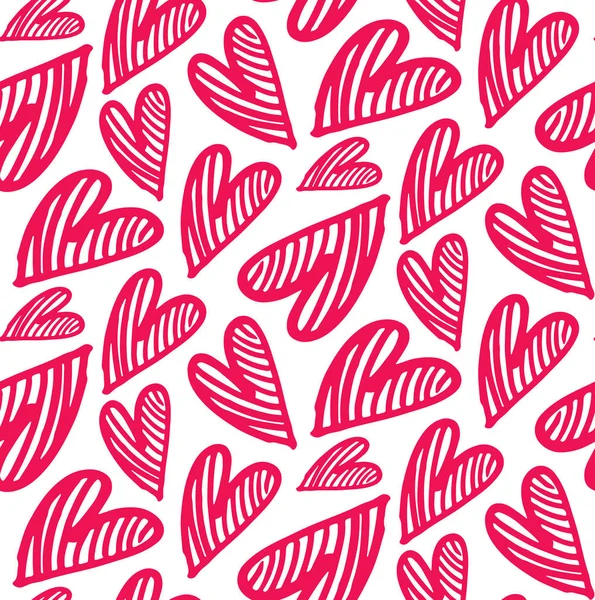 Cute Hand Drawn Doodle Pattern Background Heart Love Pattern — Stock Vector