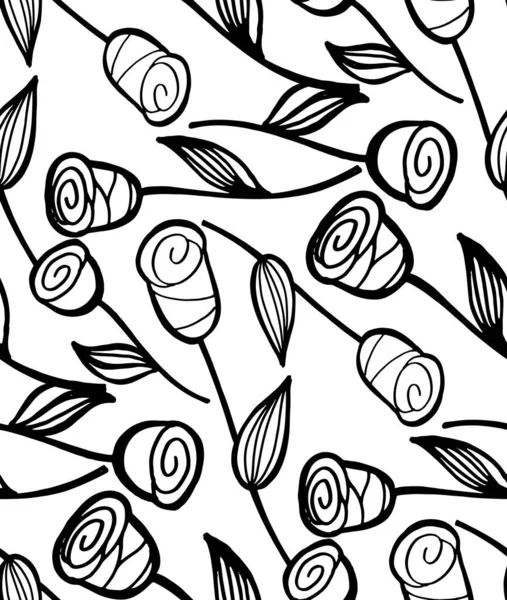 Mignon Dessin Main Motif Doodle Fond Avec Des Fleurs Tulipes — Image vectorielle