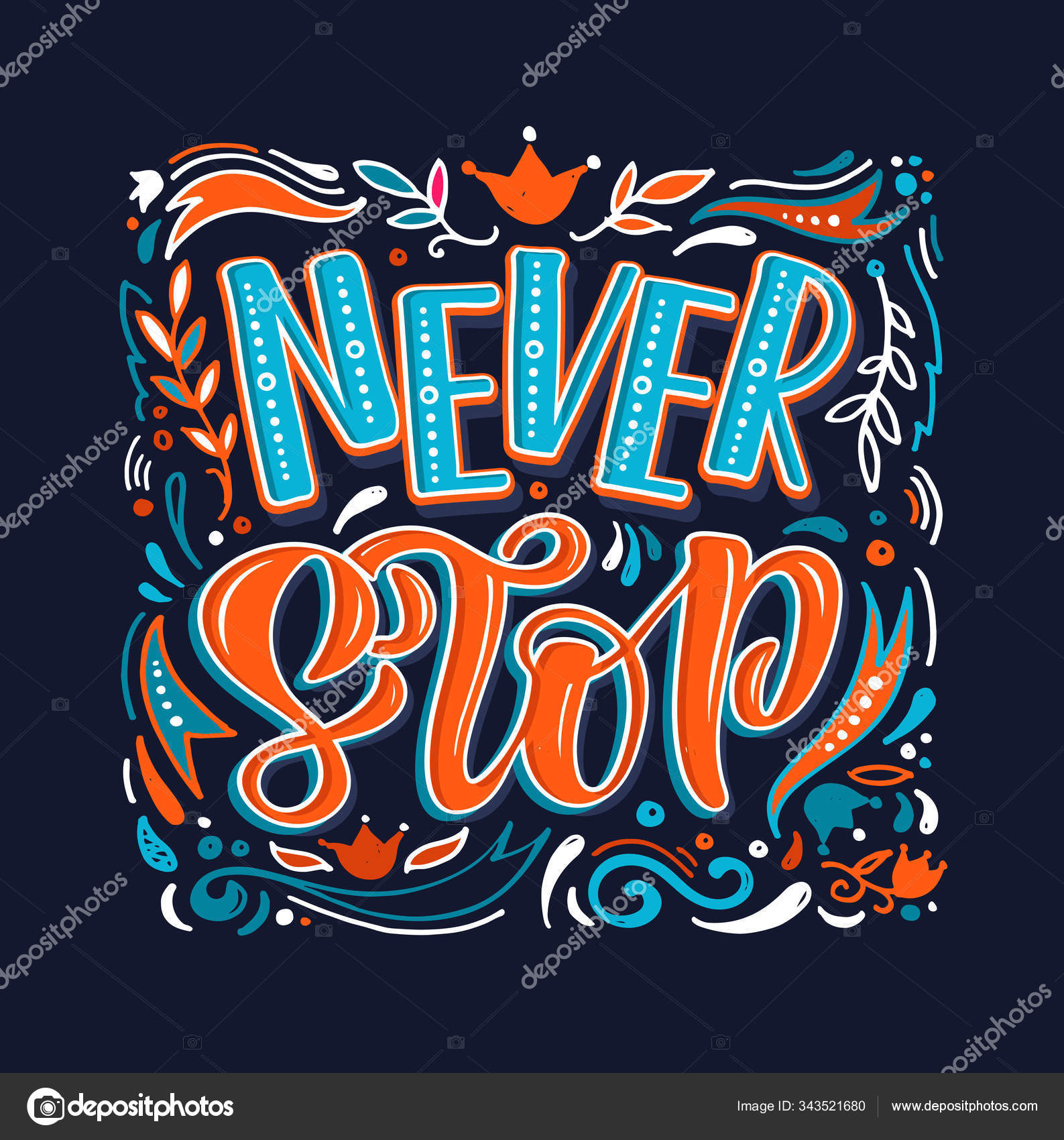 決して停止 かわいい手描きのインスピレーションのレタリングの引用ポスターアート 無料のストックベクター C Jane55