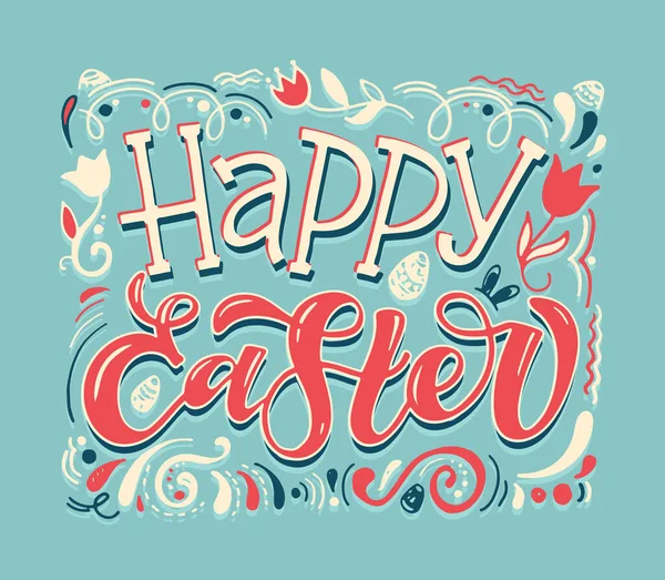 Wesołych Świąt Wielkanocnych Ładny Ręcznie Rysowany Baner Doodle Cytat Motywacyjny — Wektor stockowy