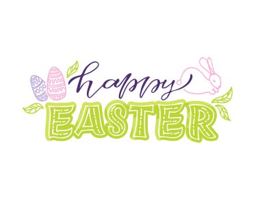 Happy Easter - cute hand drawn doodle lettering postcard. Holiday greeting card.