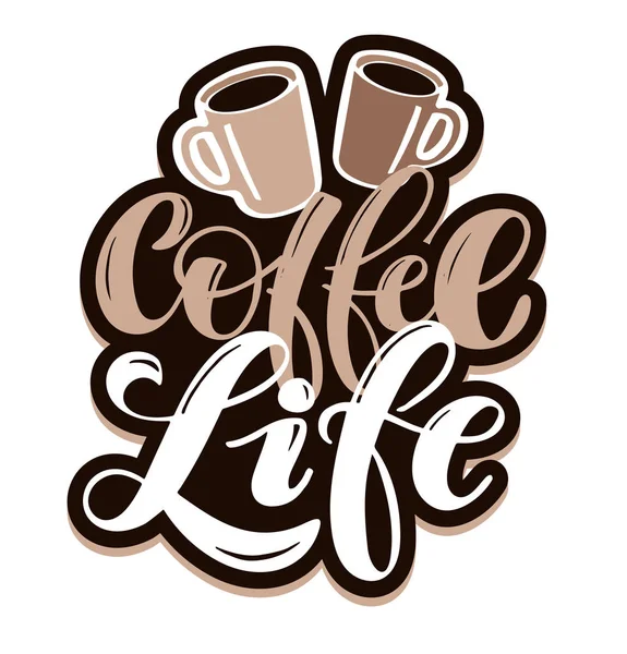 Inspirationszitat Handgezeichnetes Doodle Schriftzug Poster Über Kaffee Das Leben Beginnt — Stockvektor